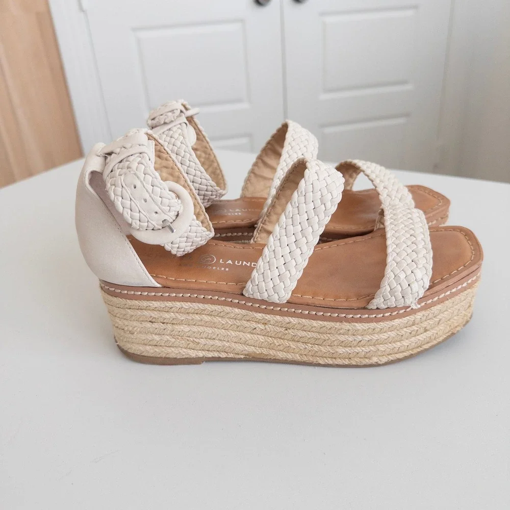 Chinese Laundry Womens Platform Espadrille Sandals 7.5 Cream Woven‎ Wedge Boho